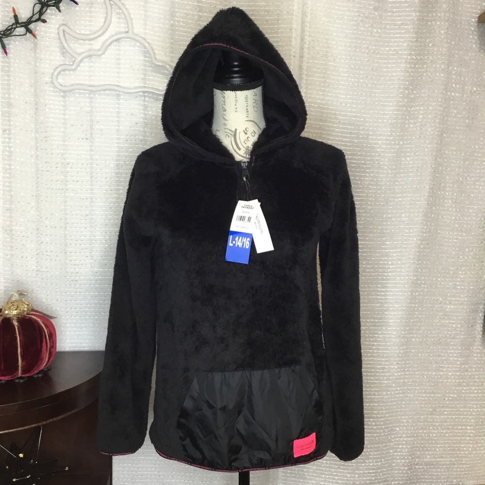 Calvin Klein Girl's Furry Teddy Hoodie Pullover Jacket